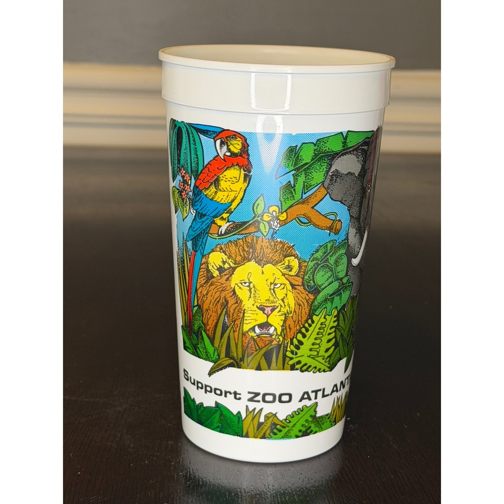 Vintage 1986 Zoo Atlanta Plastic Souvenir Cup Animals Lion Tiger Elephant 80s